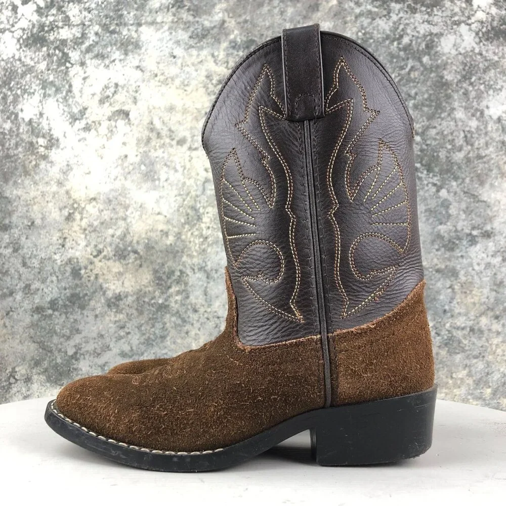 Acme Kids Size 13 Brown Leather Suede Pull On Western Cowboy Cowgirl Boots